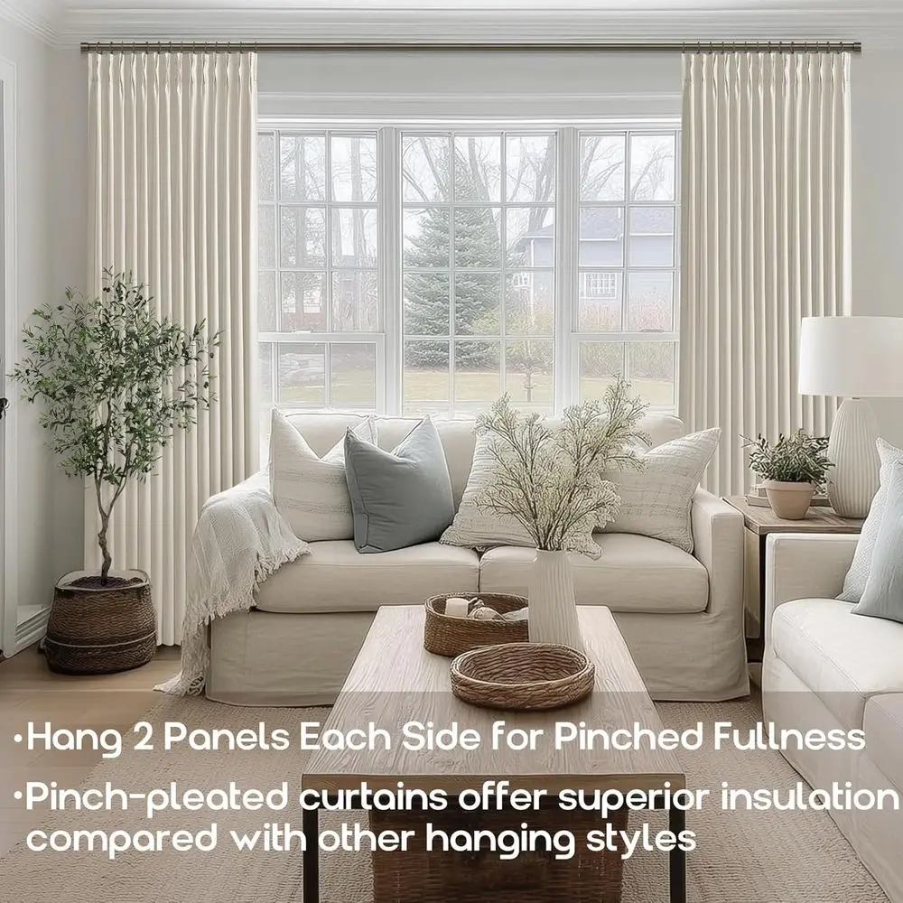 Cortinas plissadas de linho isoladas, bege claro, 40x84 para aquecimento de inverno em salas de estar e quartos