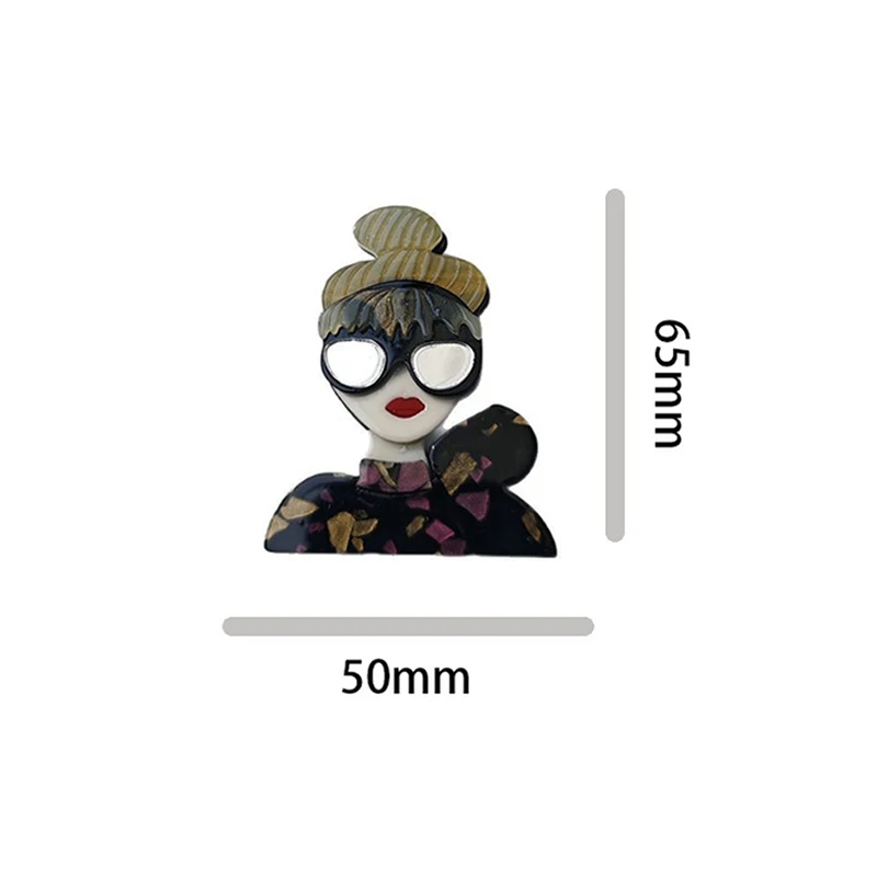 YAOLOGE 2025 New Glamorous Meatball Head Girl Wearing Glasses Brooch Acrylic Material Women Novel Trend Badge Pins Birthday Gift