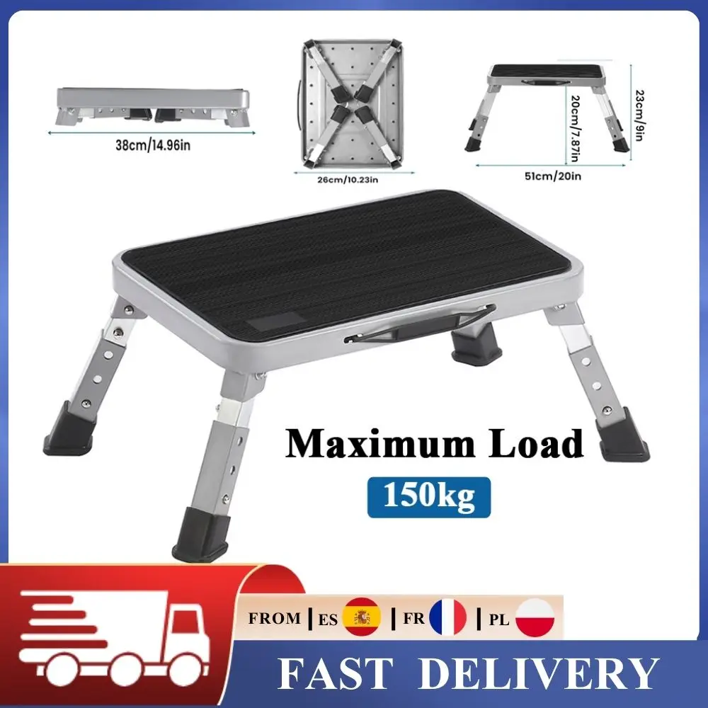 Klappbarer Tritthocker aus Metall, 3-fach höhenverstellbare Leiter, 150 kg/330 lb belastbar, rutschfester, tragbarer Sicherheitshocker für Zuhause, Küche, Badezimmer