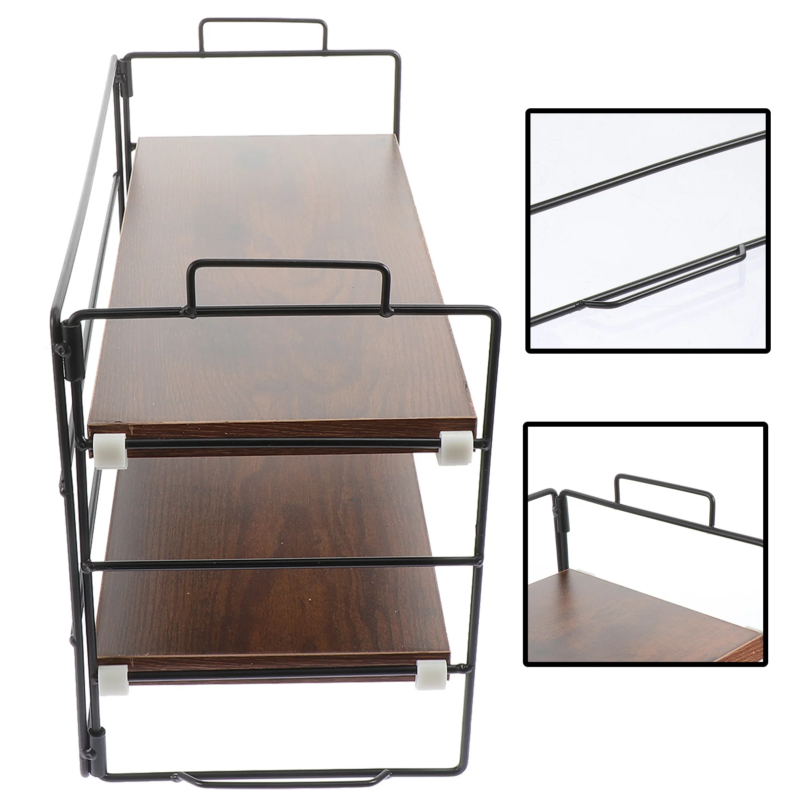 

1Pcs Double-Layer Desktop Storage Rack Durable Iron Wood Organizer Multifunction Sundries Holder Office Table Stationery Shelf