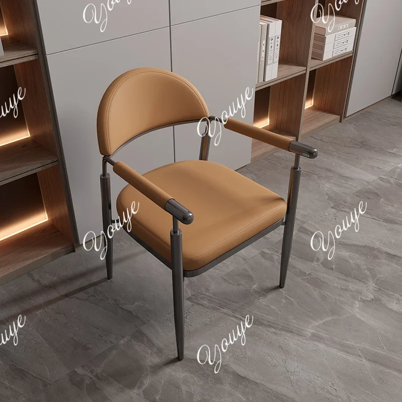 

H63 Italian Light Luxury Art Dining Chair Modern Leather Desk Chair Nordic Home Armrest Back Comfortable