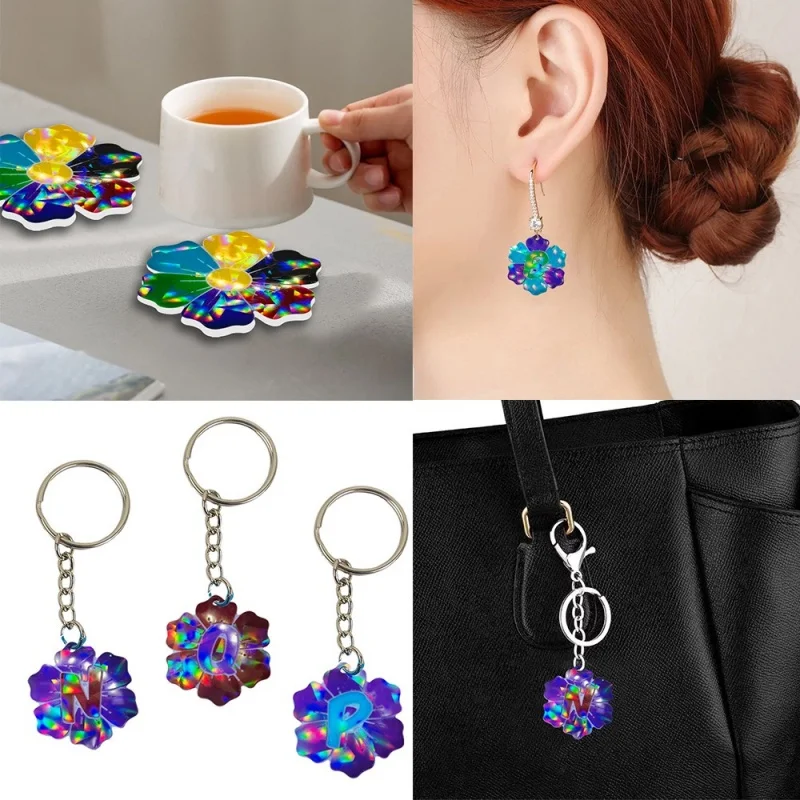 

Holographic Round Flower Alphabet Earrings Silicone Mold DIY Making Keychain Bag Pendant Decorative Cake Flip Baking Resin Molds