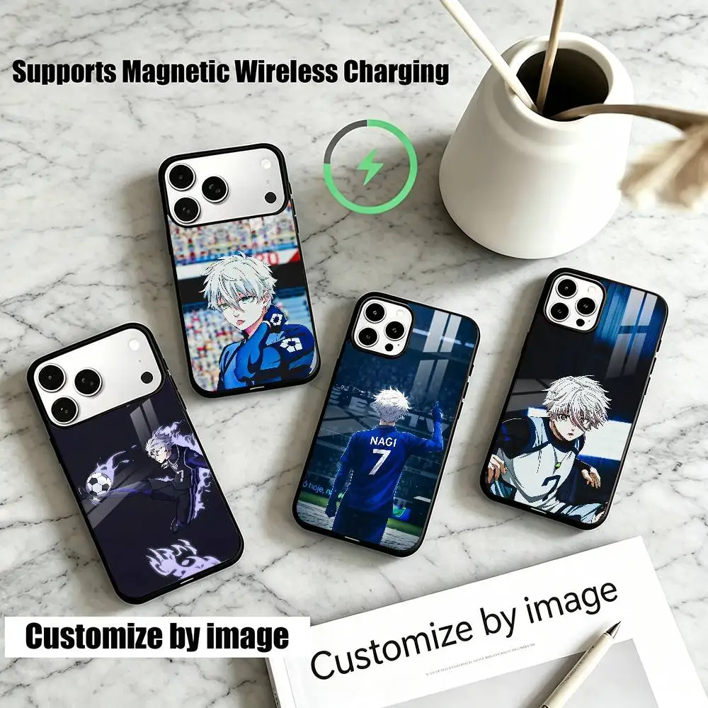 

Anime Nagi Seishiro Blue L-Lock Phone Case For iPhone17,16,15,14,13,12,11 Plus,Pro Compatible with magnetic wireless charging