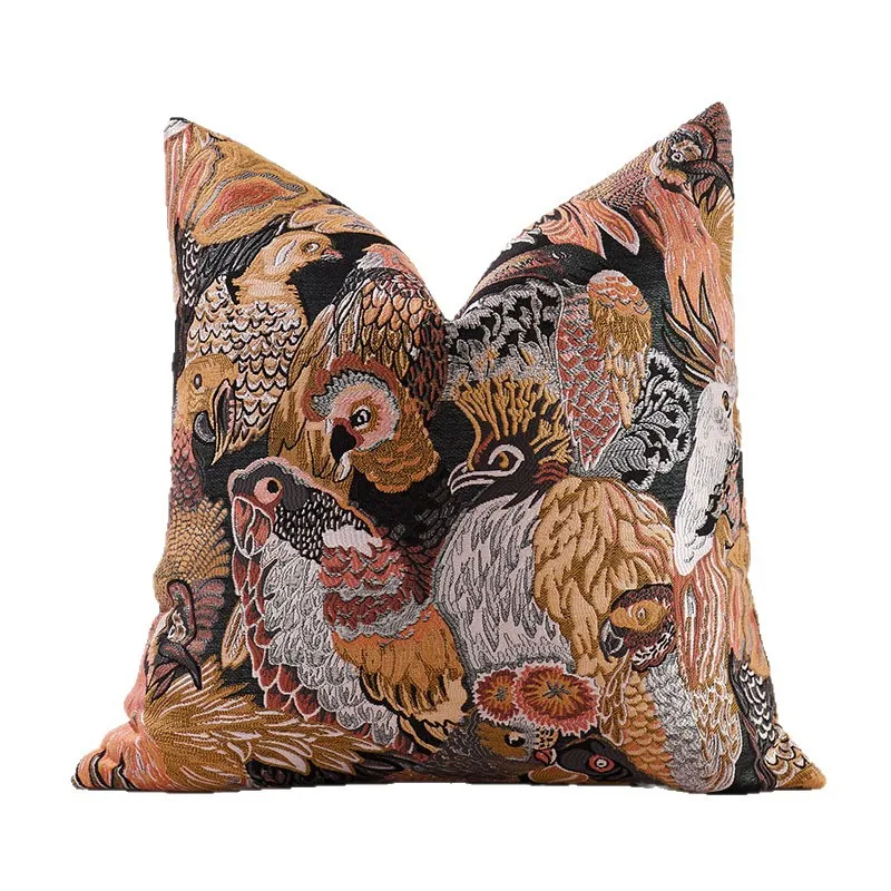 Parrot Pillows Retro Orange Birds Cushion Case Country Style Decorative Pillow Cover For Sofa Chair Home Decorations