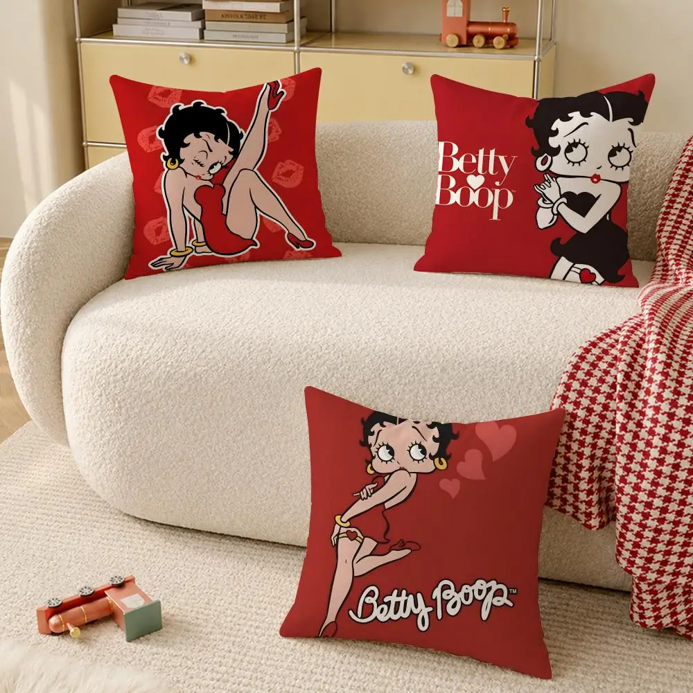 Cute B-Betty Boop Cushion Cover Wrinkle-Resistant Short Plush Cushion Covers Breathable Machine-Washable