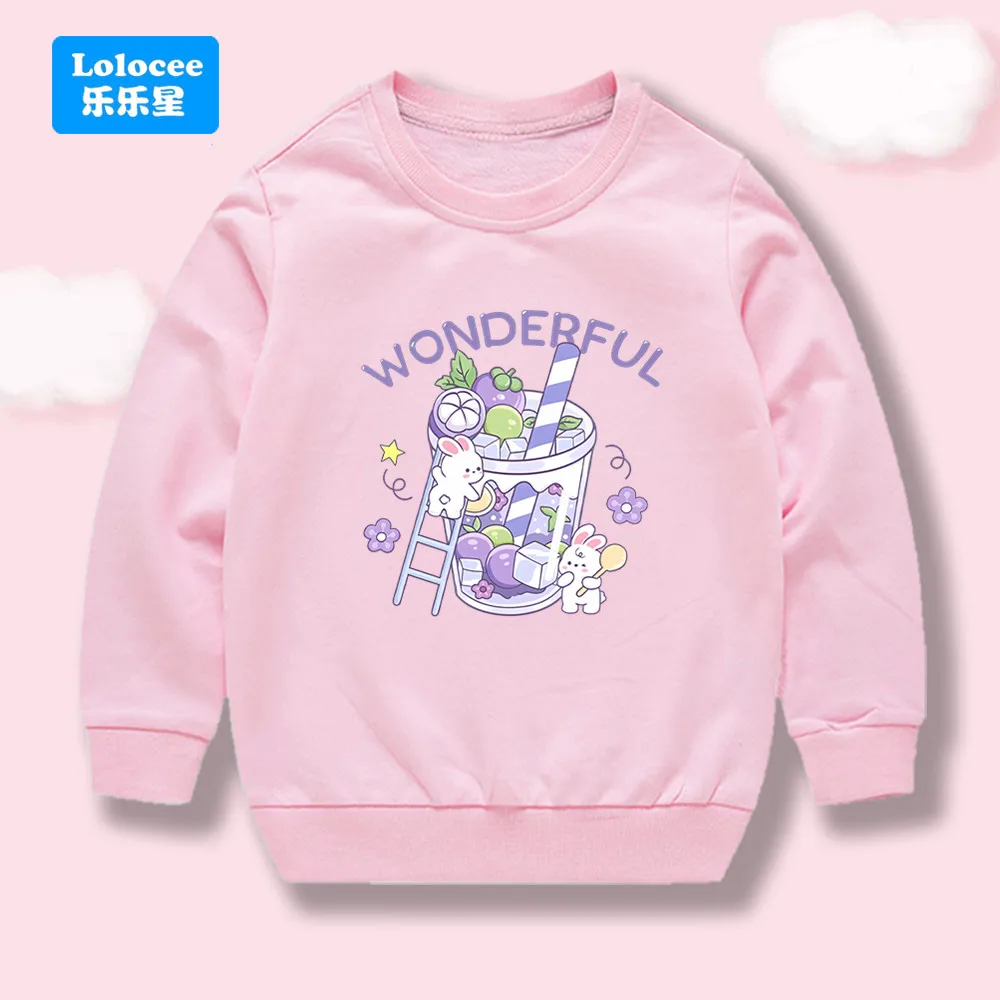 ربيع الخريف جديد الفتيات لطيف الأرنب والشراب طباعة القطن البلوز الاطفال طاقم الرقبة طويلة الأكمام البلوفرات الكرتون YLPT1 #4
