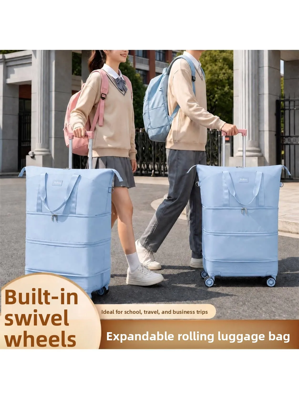 Travel Bag with Universal Wheels Foldable Large Capacity Luggage Bag for Students Back-To-School Dormitory Blanket Storage Bag