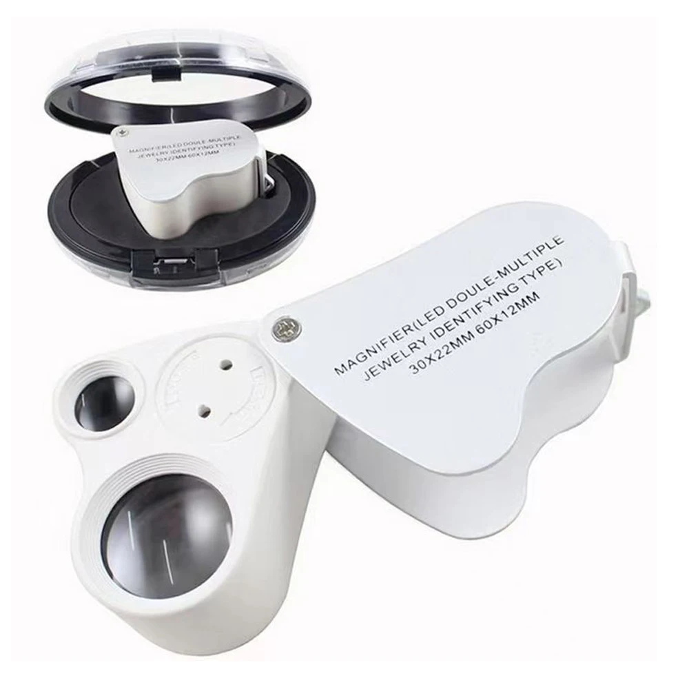 30X 60X Illuminated Jewelers Loupe Magnifier Foldable Jewelry Magnifier With Bright LED Light For Gems Jewelry Coins Stamps