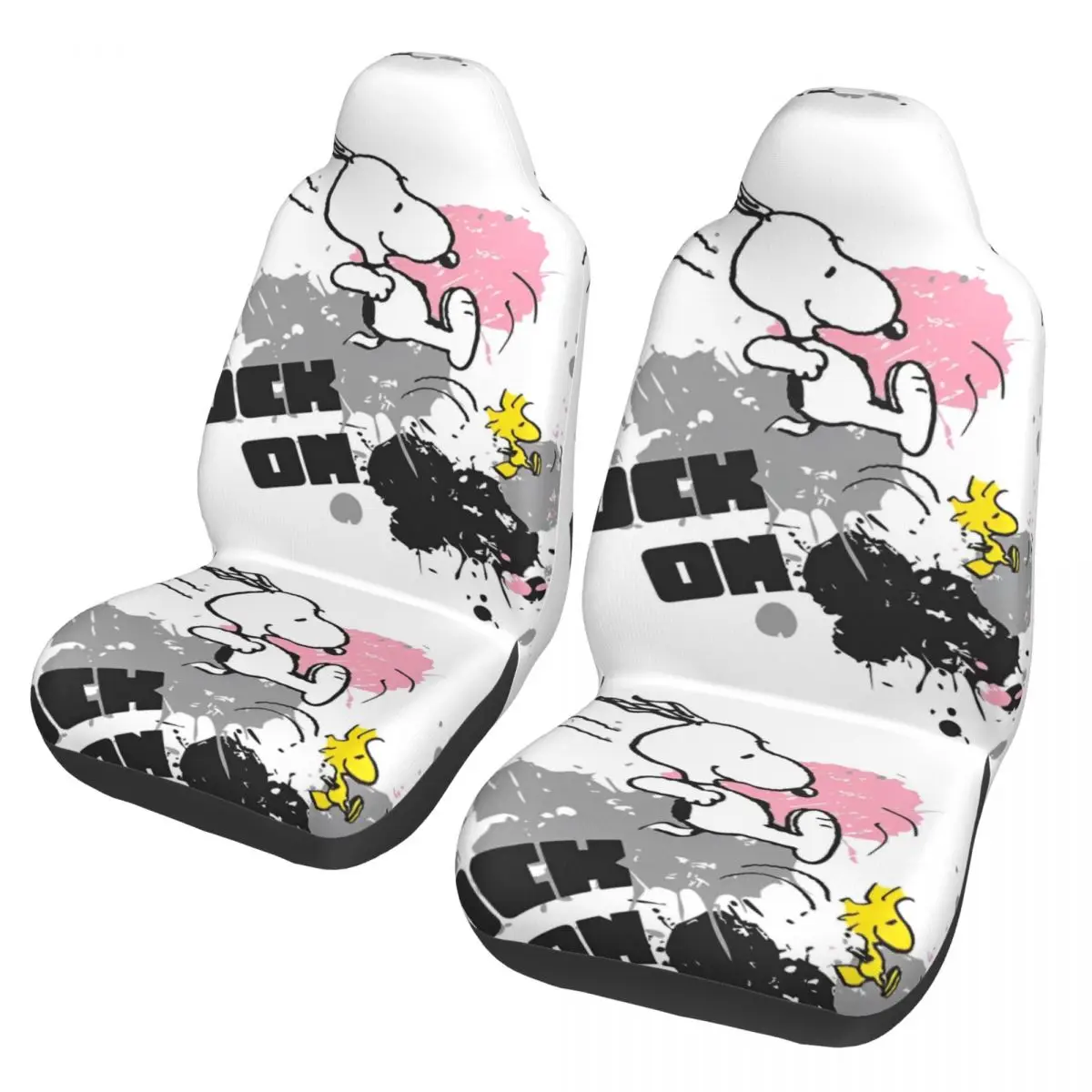 

Snoopy Cute Woodstock автомобильные чехлы на сиденья для легковых автомобилей, грузовиков и внедорожников, чехлы на автомобильные сиденья, универсальные, подходят для передних сидений, набор из 2 шт.
