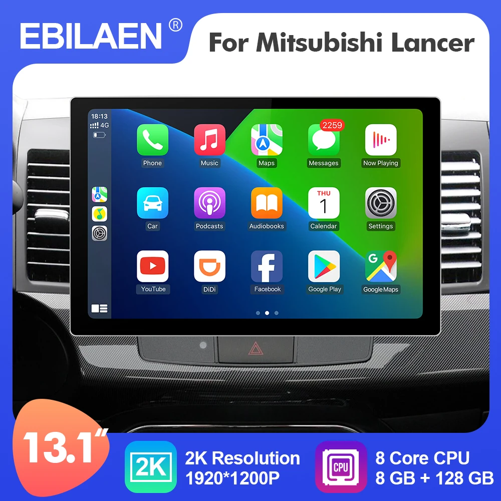 

EBILAEN Android 12 Car Multimedia 13.1 Inch Radio Player For Mitsubishi Lancer 2010-2015 GPS Stereo 8 Core Carplay 4G WIFI