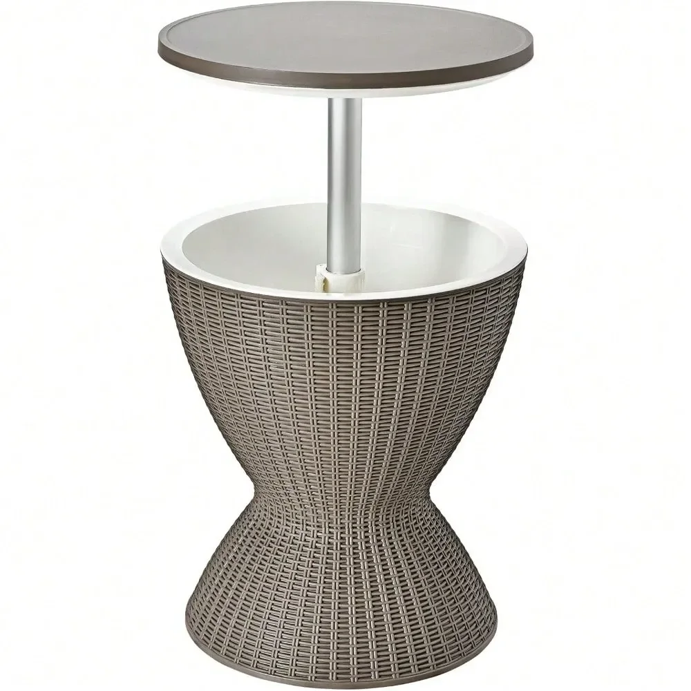 

Стильный барный стол, охладитель для пива и вина на 8 галлонов, регулируемый по высоте барный стол в стиле ротанга для коктейлей, 3-в-1 охладитель для льда с D-образной подставкой.