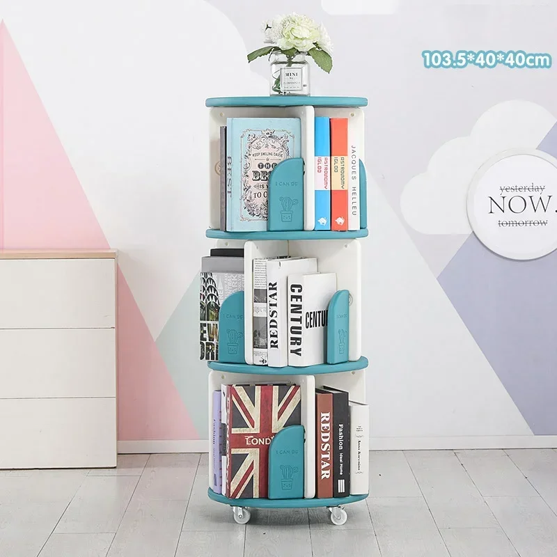 Plastic Rotating Bookshelf Small Basket Baby Children's Picture Book Rack Household Simple Floor Student 360-degree Bookcase