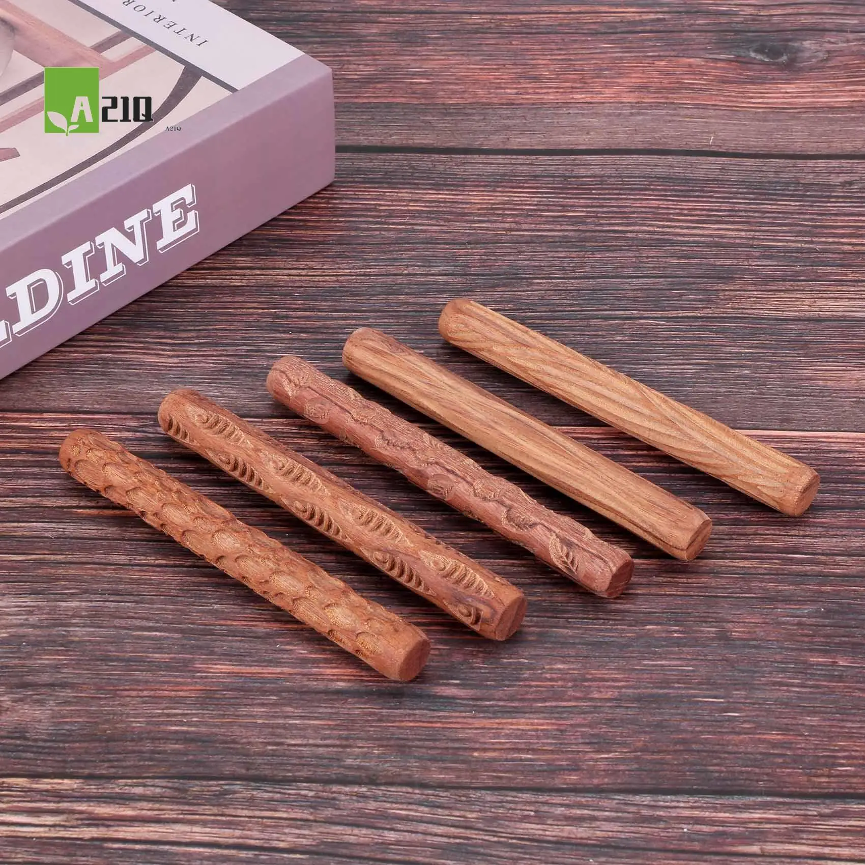 

A21Q -5PCS Pottery Tools Wood Hand Rollers For Clay Clay Stamp Clay Pattern Roller