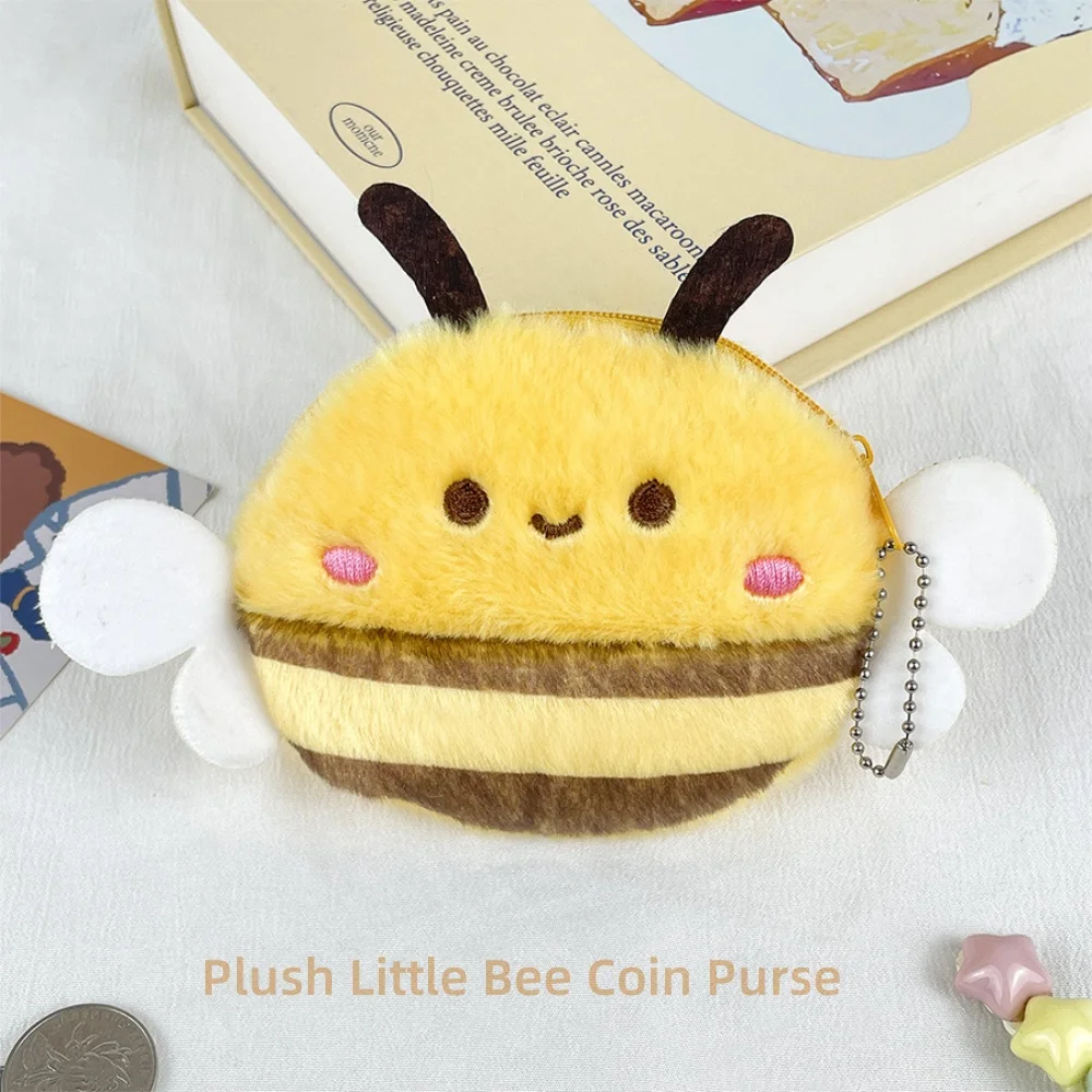 

2025 New Cute Little Bee Plush Zero Wallet Woman Earphone Lipstick Storage Bag key Case