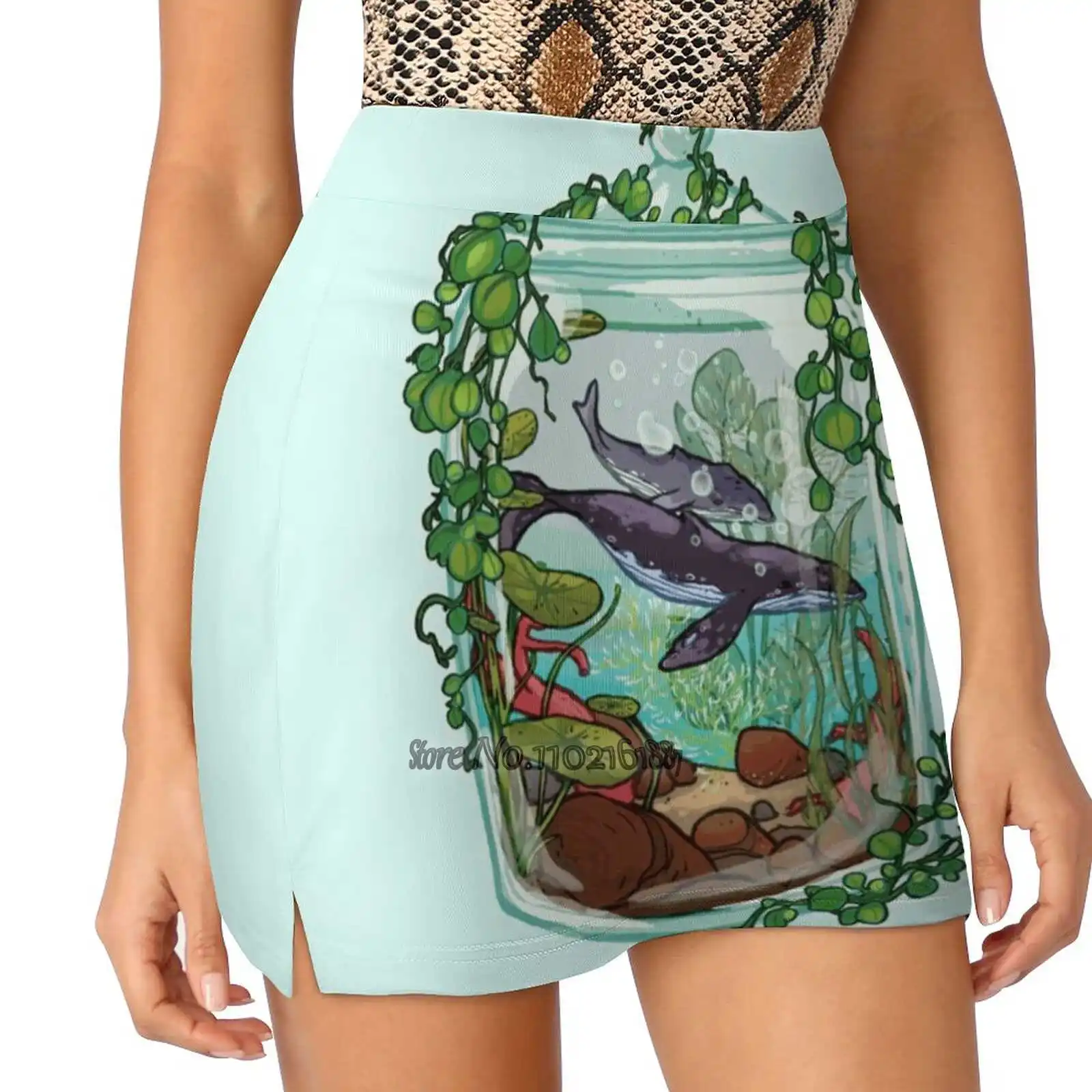 Whale Plant Terrarium Women Mini Skirt Two Layers With Pocket Skirts Sport Fitness Running Skorts Whale Plant Plant Terrarium