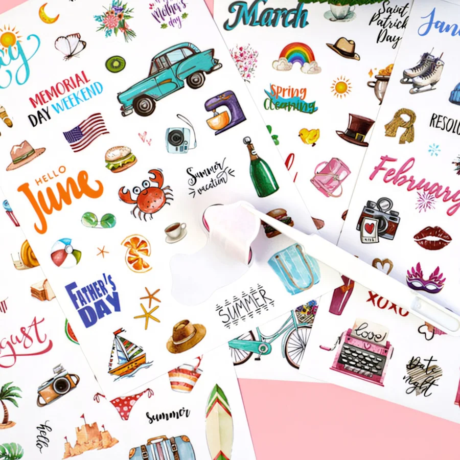 6sheets Pre-cut Stickers Self-Adhesive Paper Stickers for Scrapbooking Journals Planners DIY Crafts Embellishments Stickers image 6