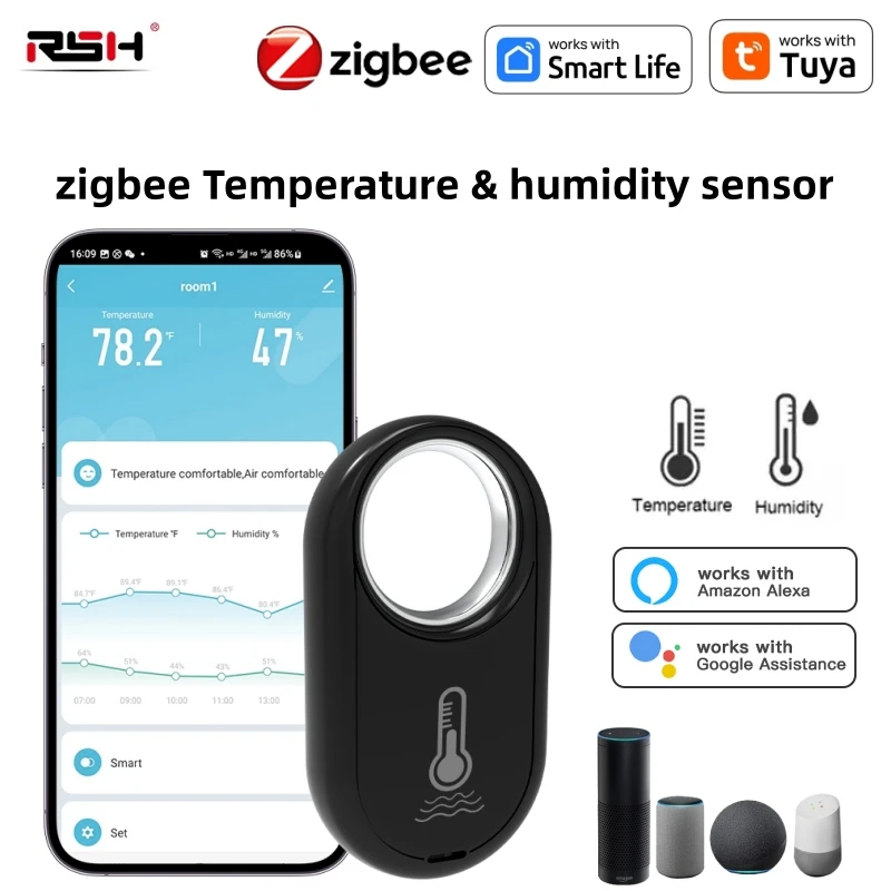 

Tuya Zigbee Smart Temperature&Humidity Sensor Battery Powered Suspendable Type Smart Home Security Work With Alexa Google Home