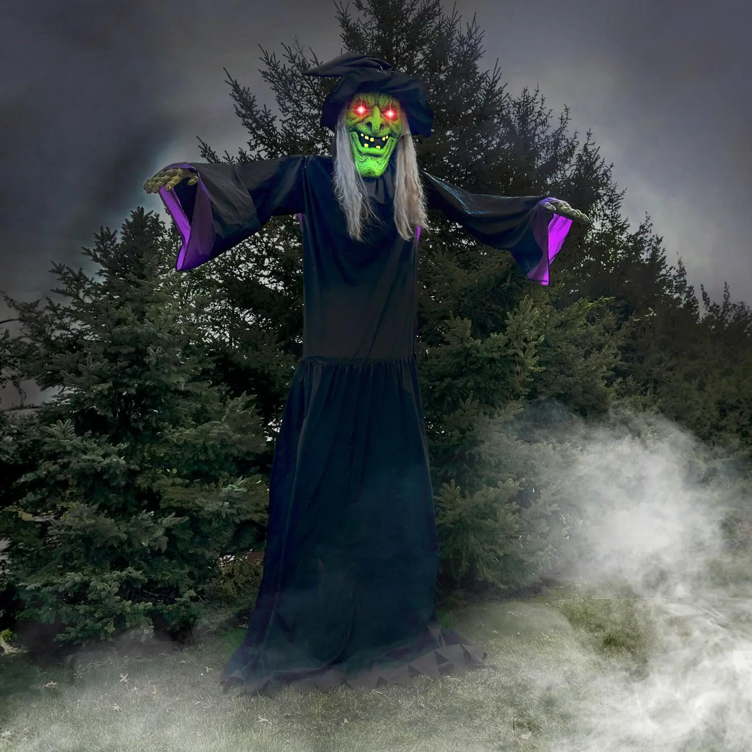 15-ft. Animatronic Scary Talking Witch with Touch Activated Lights and Sound, Battery-Operated Outdoor Halloween Decoration