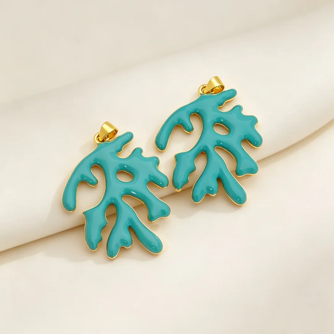 1 Pcs Pendants Enamel Coral Charms Smooth Glossy Brass Base DIY Jewelry Accessories for Necklace Bracelet Making Holiday Style