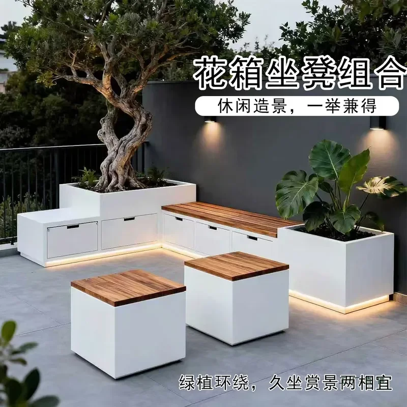 For Stainless Steel Flower Box Metal Planting Pot Outdoor Terrace Courtyard Garden Landscaping Wrought Iron