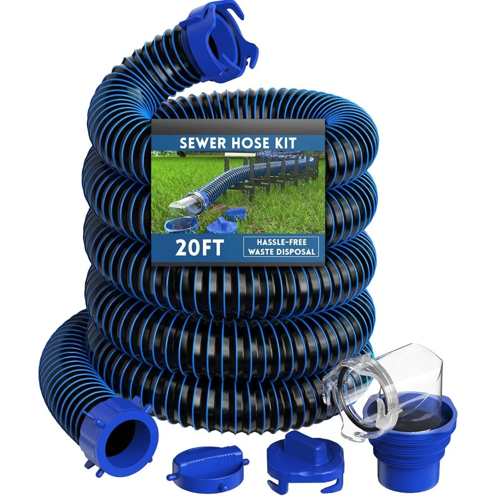 طقم خرطوم الصرف الصحي RV بطول 20 قدمًا مع تركيب دوار ومحول رؤية واضحة وأغطية تخزين للتخييم #1