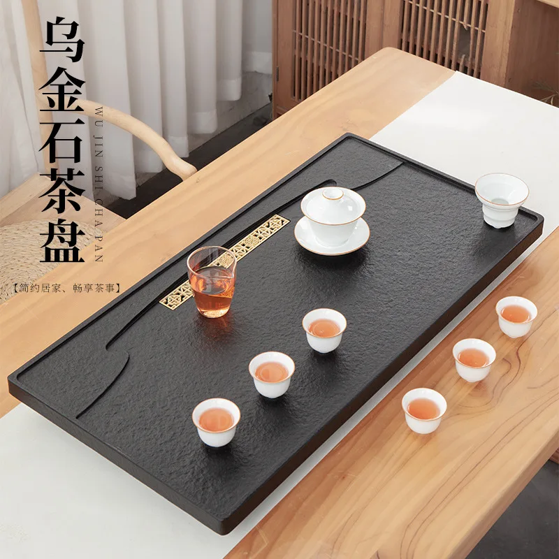 

Simple Natural Wujin Stone Tea Tray for Home Living Room Kung Fu Tea Table with Drainage Pipe Durable Easy Clean Home Gift