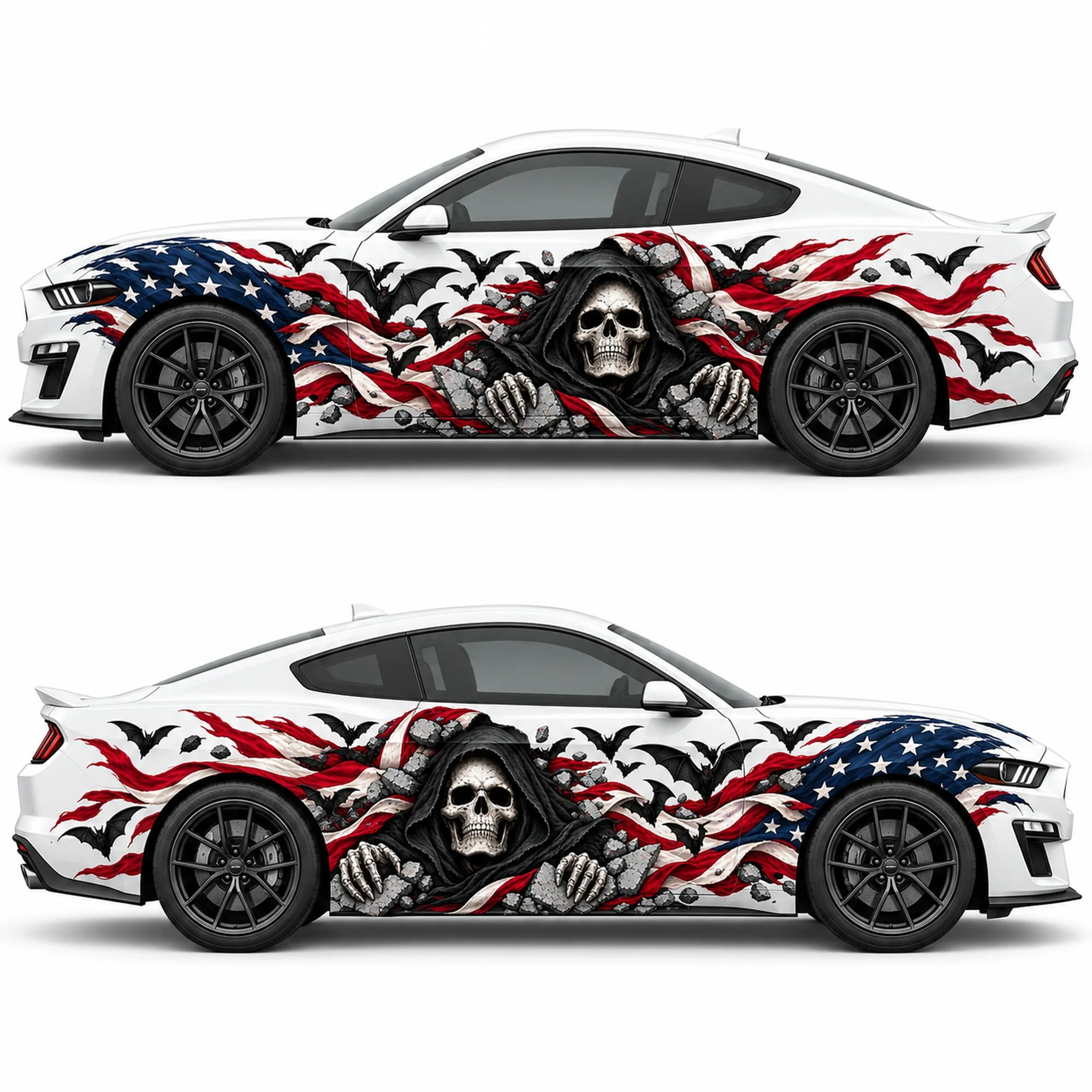 2 PCS American Flag Bat Reaper Car Side Decals, Die-Cut Vinyl Sticker Set