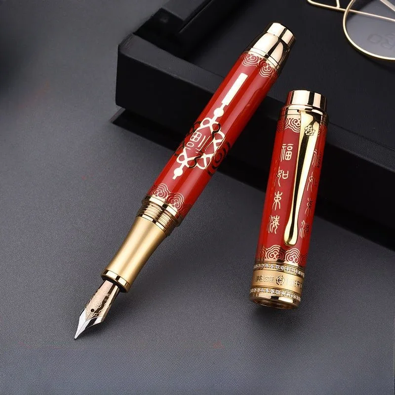 Hero 2058 14K Gold Fountain Pen Gold/Silver Blade F 0.5mm Nib Ink Pen with Classic Golden Clip Business Smooth Writing Pen Gift