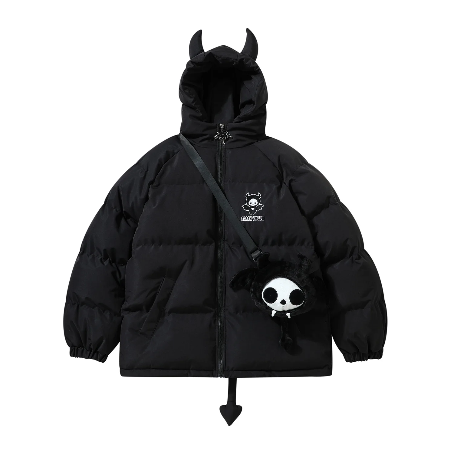 Devil Horn Hooded Jacket Parka with Bag 2023 Winter Streetwear Thick Warm Bubble Padded Coats Harajuku Casual Puffer Jackets