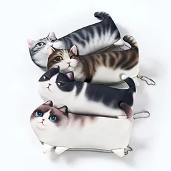 Creative Simulation Cat Pencil Case Cartoon Student Cute Pencil Case Stationery Bag Printed Cat Cosmetic Bag Coin Purse Holiday