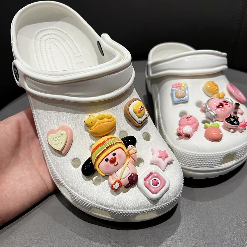 12 Stück lustige Lebensmittel-Bberset-Harz-Charms für DIY-Zubehör für Clogs, Blasen-Slides, Sandalen, Cartoon-Tiermuster, Partygeschenke