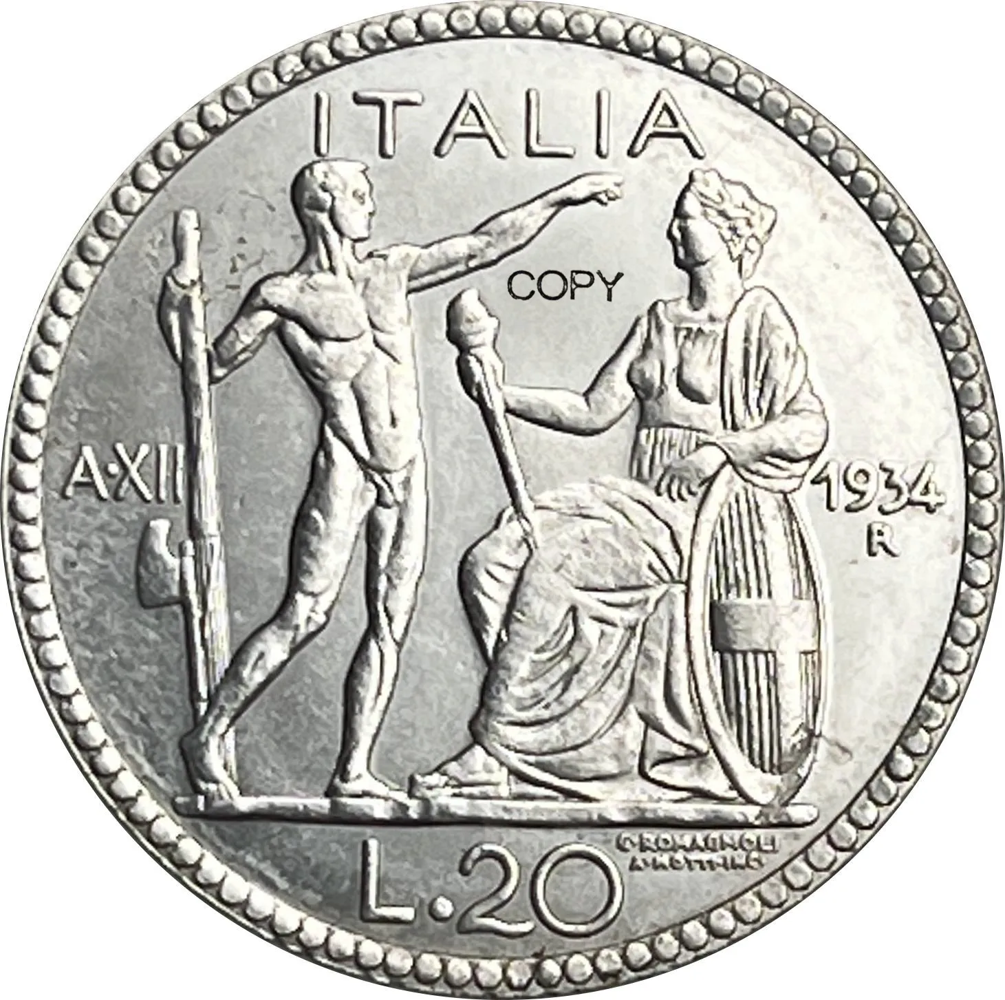 Italy 1934 20 Lire Vittorio Emanuele III Head King Italia Cupronickel Silver Plated Copy Coin Antique Collection Commemorative