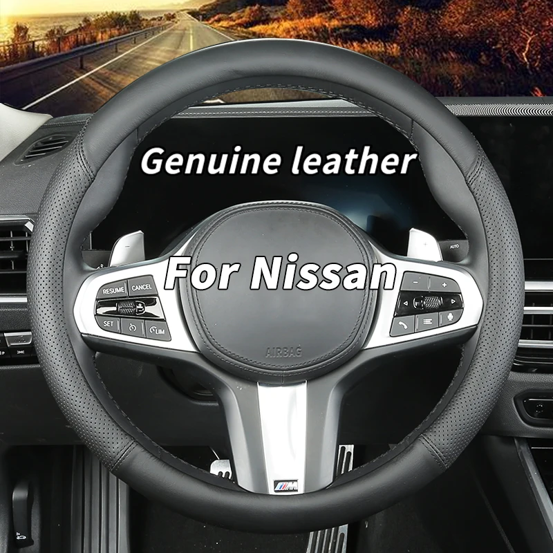 Custom-Fit for Nissan Steering Wheel Cover, Genuine Leather Steering Wheel Cover, Non-Slip, Breathable, for Nissan Accessories