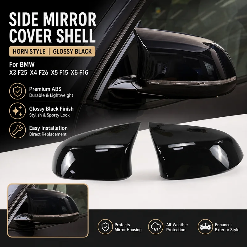 For BMW X3 F25 X4 F26 X5 F15 X6 F16 Modified Horn Style Glossy Black Side Mirror Cover Shell Automotive Replacement