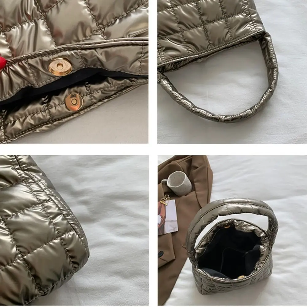 Moda macia algodão-acolchoado bolsa bordada commute para baixo algodão sacola grande capacidade simples saco inchado unisex