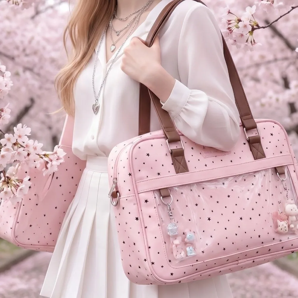 Sweet Large Capacity Transparent Ita Bag Lace Polka Dot Shoulder Bag Elegant DIY Badge Display Lolita Crossbody Bag JK