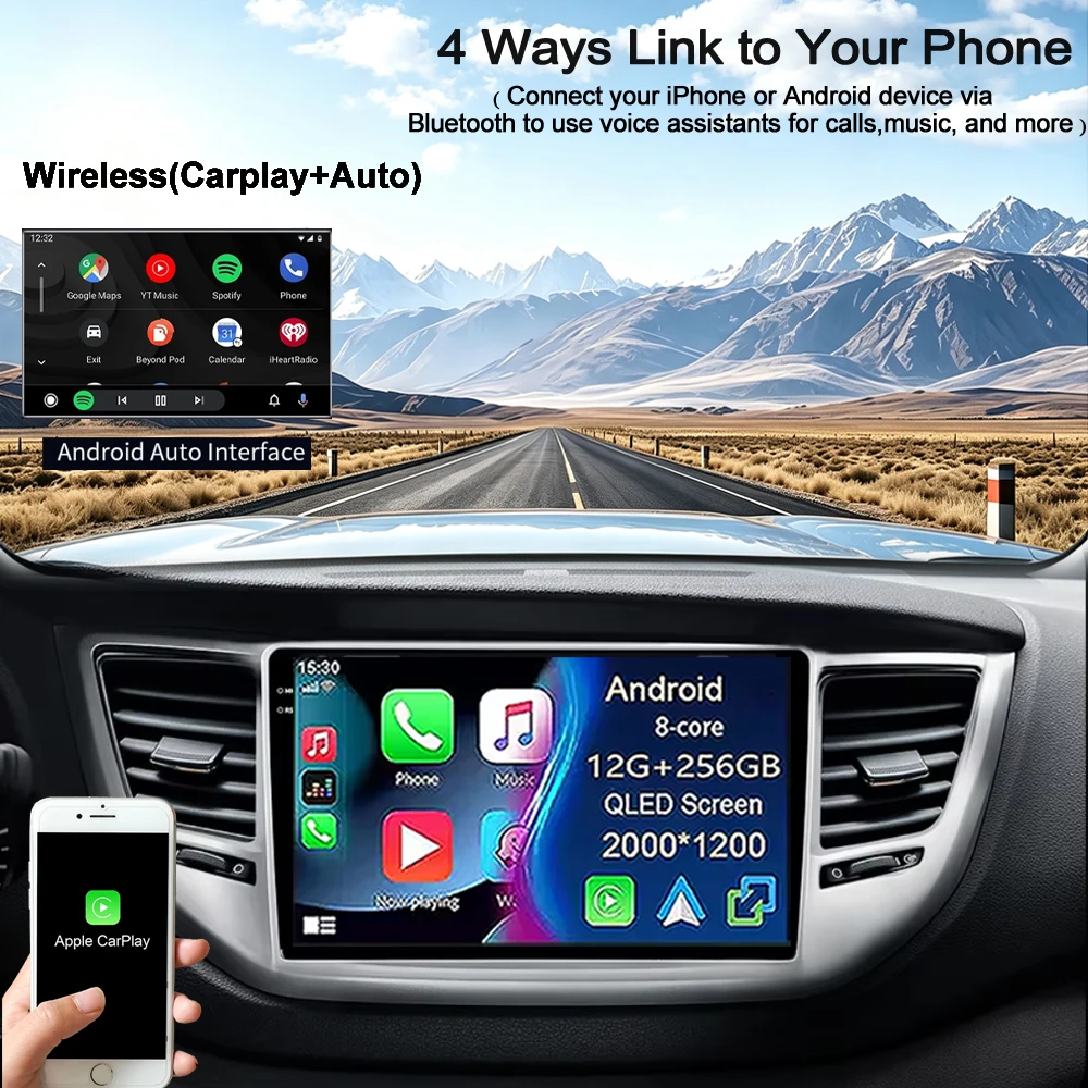 Android 16 Carplay Android Auto For Hyundai Tucson IX35 3 2015 2016 - 2018 Car Multimedia Radio Video Player 4G WIFI GPS Screen