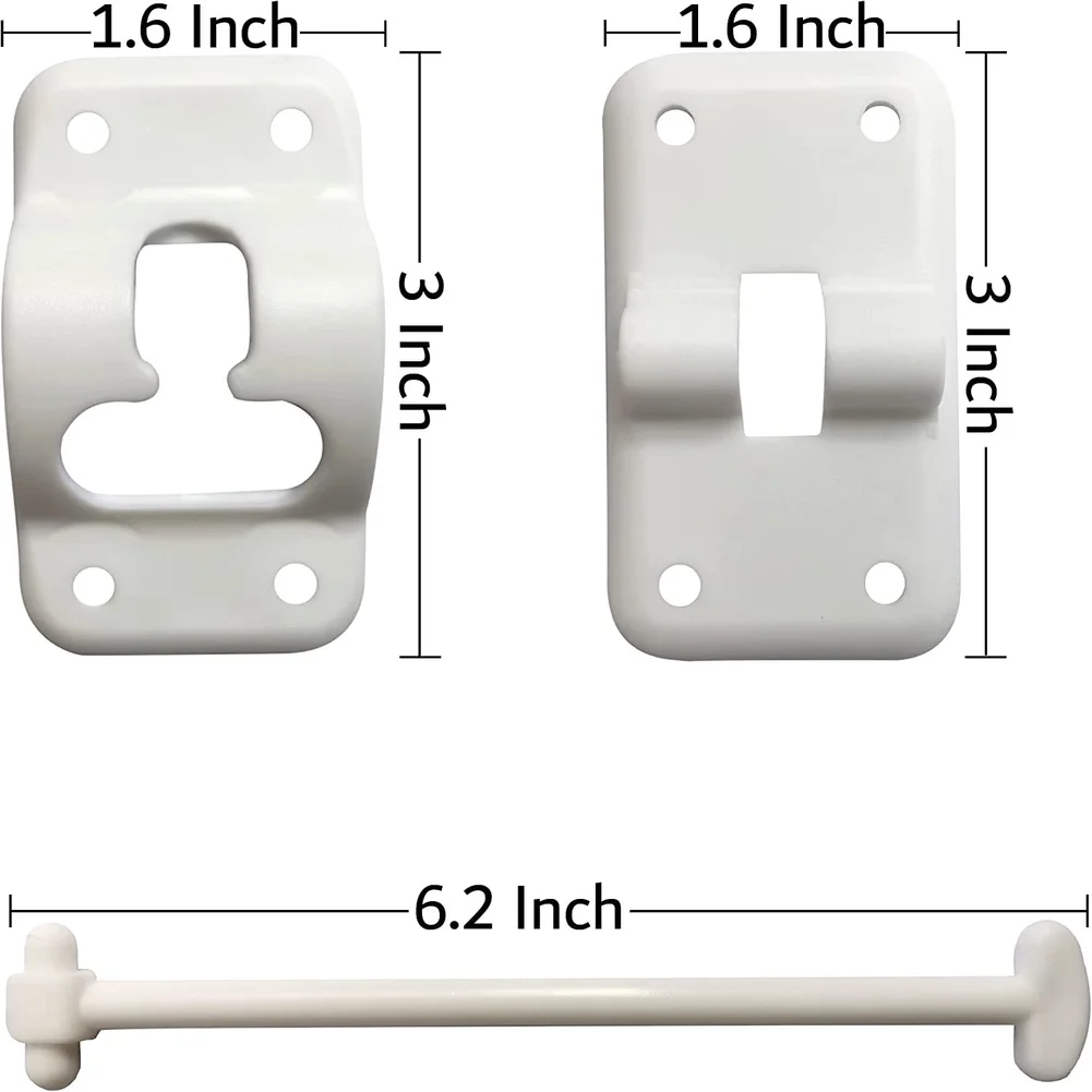 Plastic 6 Inch Door Latch for RV Exterior Doors ABS White Material External Hook Bolt with 8 Screws Replacement Set