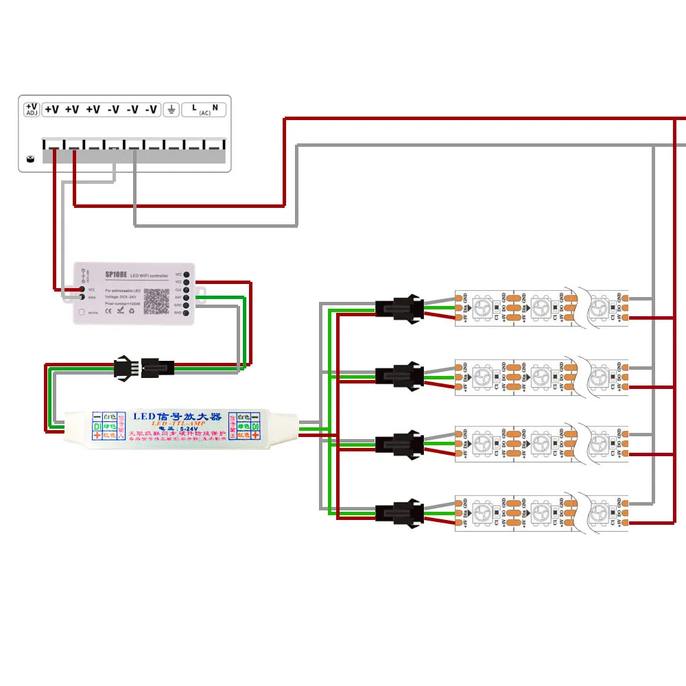 Mini TTL Signal LED Amplifier Repeater for WS2812B WS2811 SK6812 3Pin Addressable RGBIC LED Strip String Module 1 TO 4/8 DC5-24V