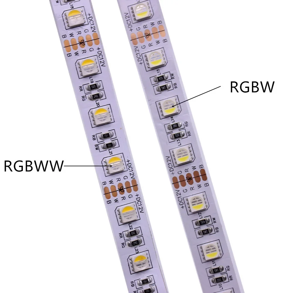 Tira de luces led RGBW resistente al agua, tira de luces LED RGBW de 4 colores en 1, 24V, 12V, 5050 smd, 60LED/m, 5m/rollo, novedad