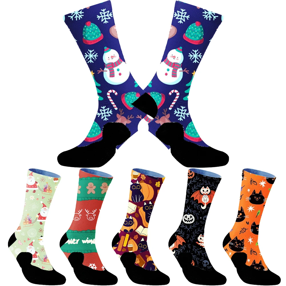 Chaussettes hip-hop de course de basket-ball d'halloween pour hommes et femmes, chaussettes de cyclisme, chaussettes de vélo, mode de rue, patinage à roulettes, nouveau