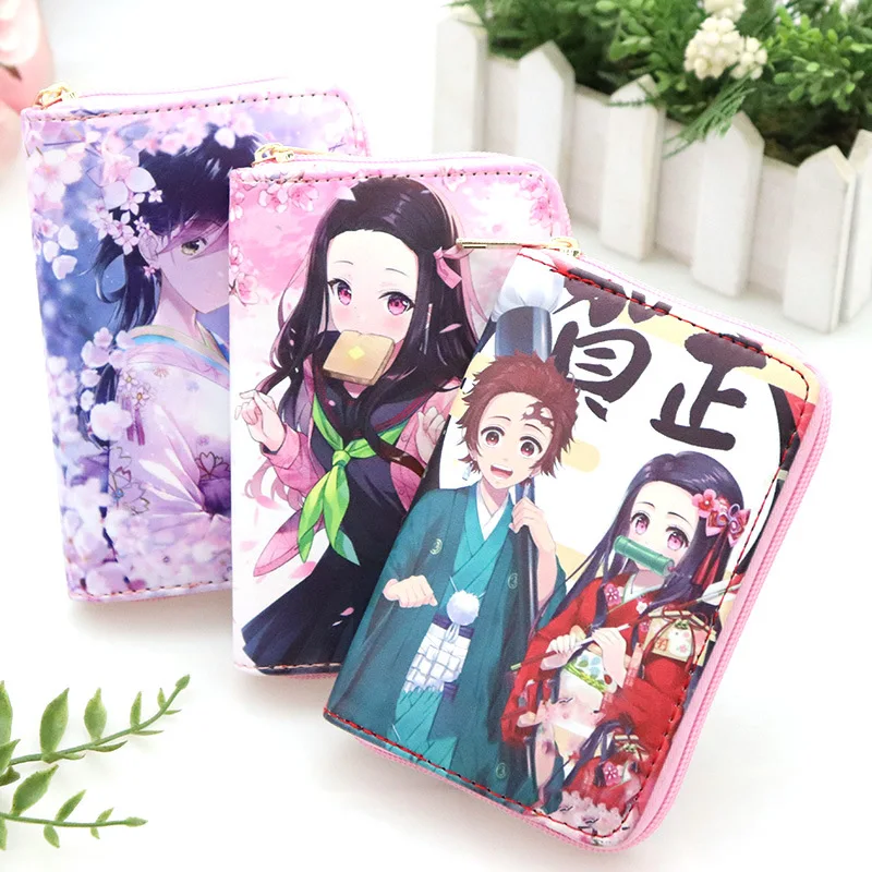 Anime Demon Slayer  Kamado Tanjirou Nezuko Tsuyuri Kanao Cosplay Wallet Portable Mini Zero Purse PU Leather Multi-Layer Wallets