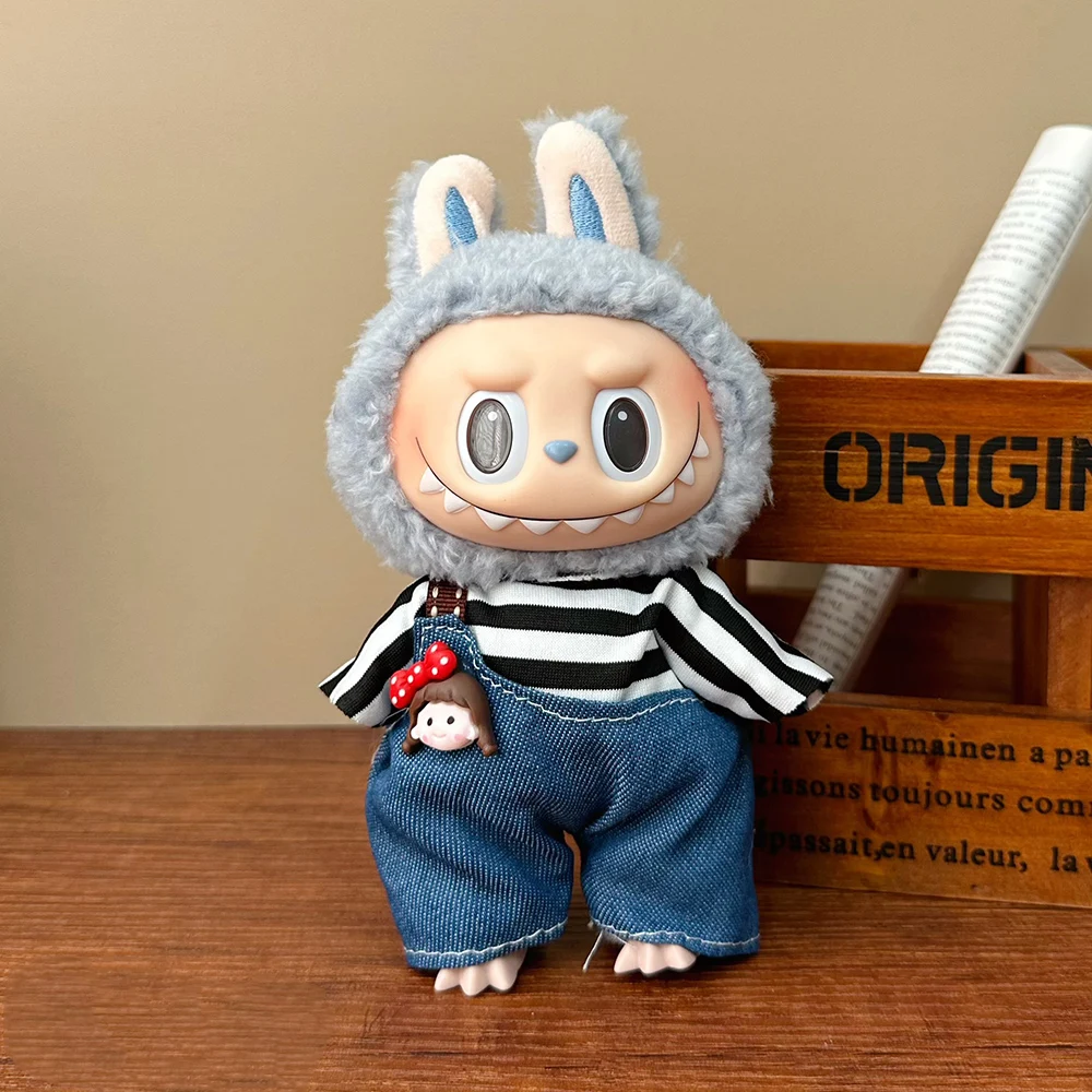 For Labubu Clothing Denim Work Pants Fluffy Skirt Style For 17cm Labubu V2/V1 DIY Mini Doll Clothing