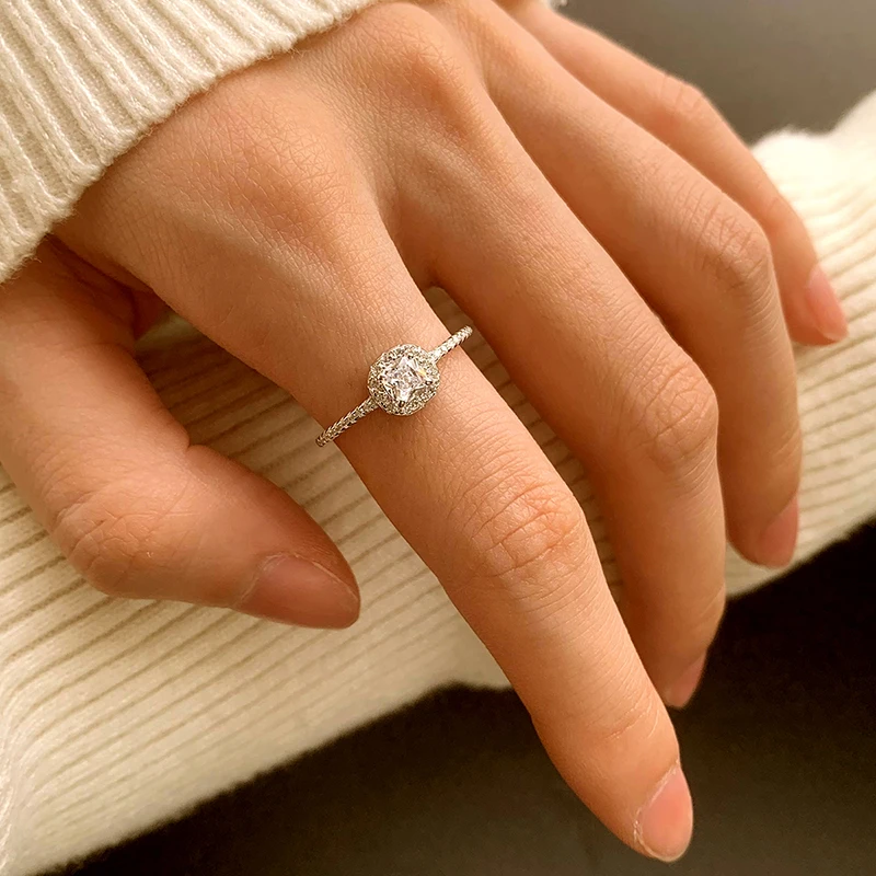Classic and Versatile Authentic S925 Silver Small Sugar Zirconia Full Diamond Ring, Fashionable and Simple