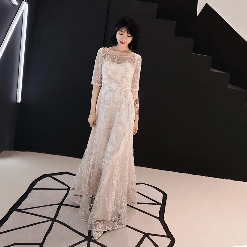 فستان سهرة قصير بخمسة أكمام بتصميم جديد، فستان أميرة أنيق ونحيف للحفلات مع مقدمة قصيرة وظهر طويل للولائم