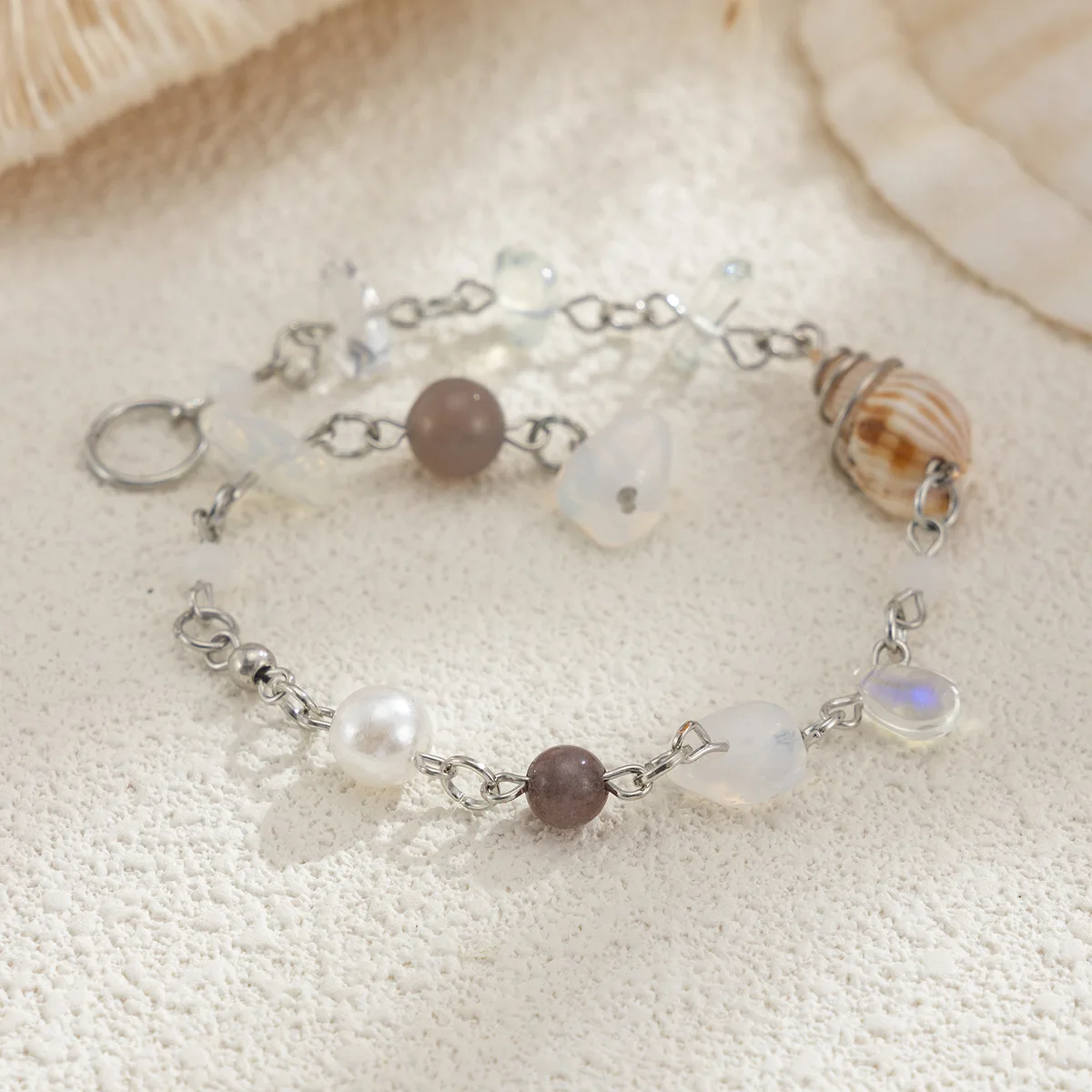 Süße Kühle Wind Unregelmäßige Lange Kette Stein Perle Legierung Geflecht Haar Ring frauen Haar Ring Conch Perle Anhänger Haar Zubehör geschenk