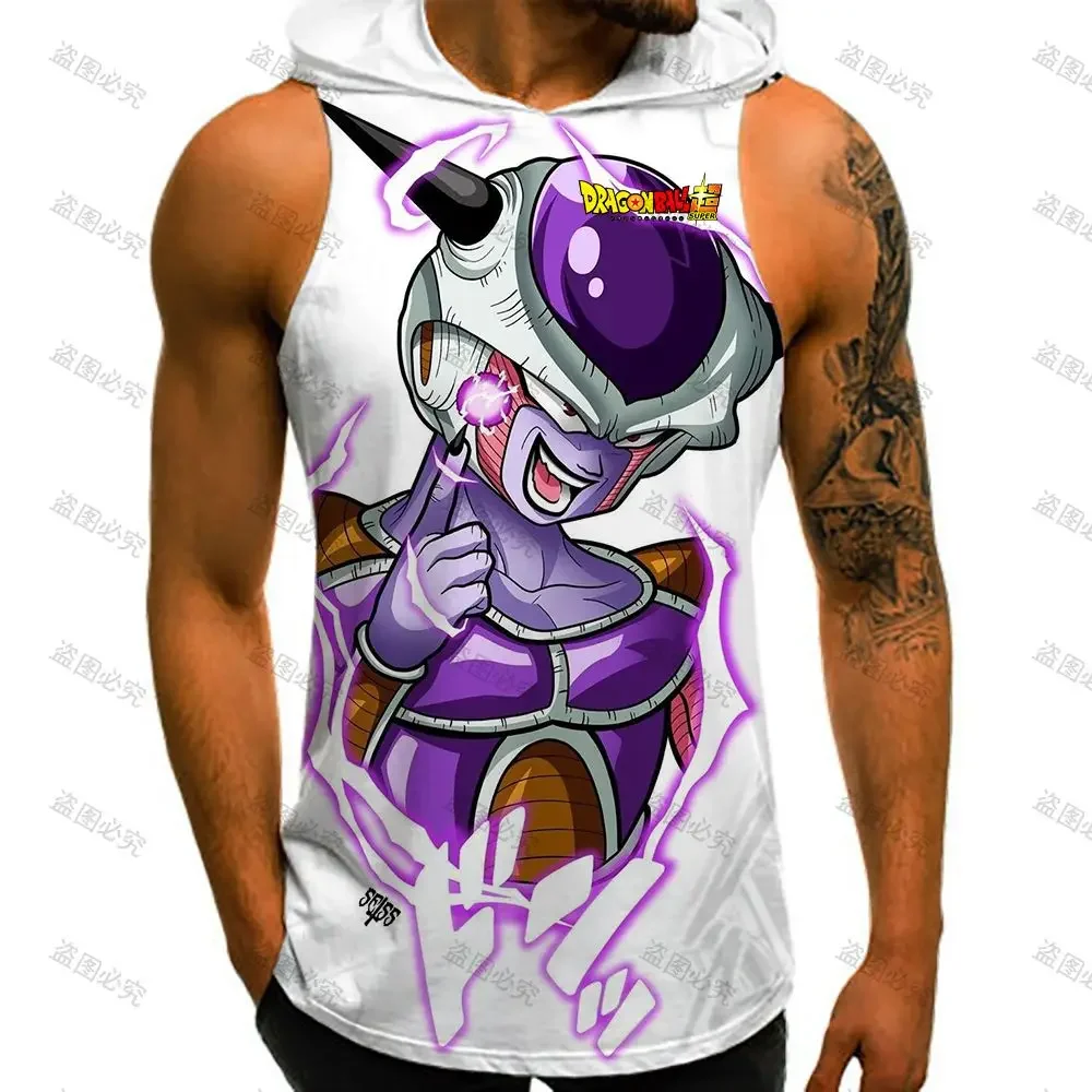 Dragon Ball Z Men\'s Vest With Hood Gym Goku High Street 2024 S-3XL Sleeveless Vests Summer Anime European Size Harajuku Vegeta