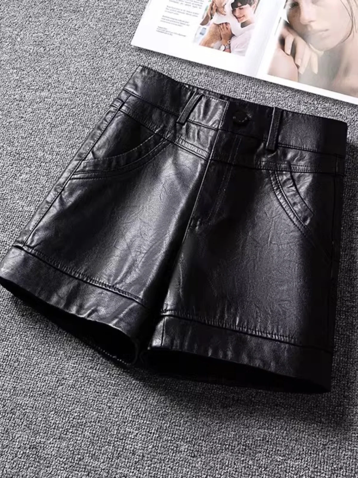 

Faionable Leather orts, женские прямые брюки с высокой талией, повседневные брюки Bootcut, весна-осень, новая корейская версия
