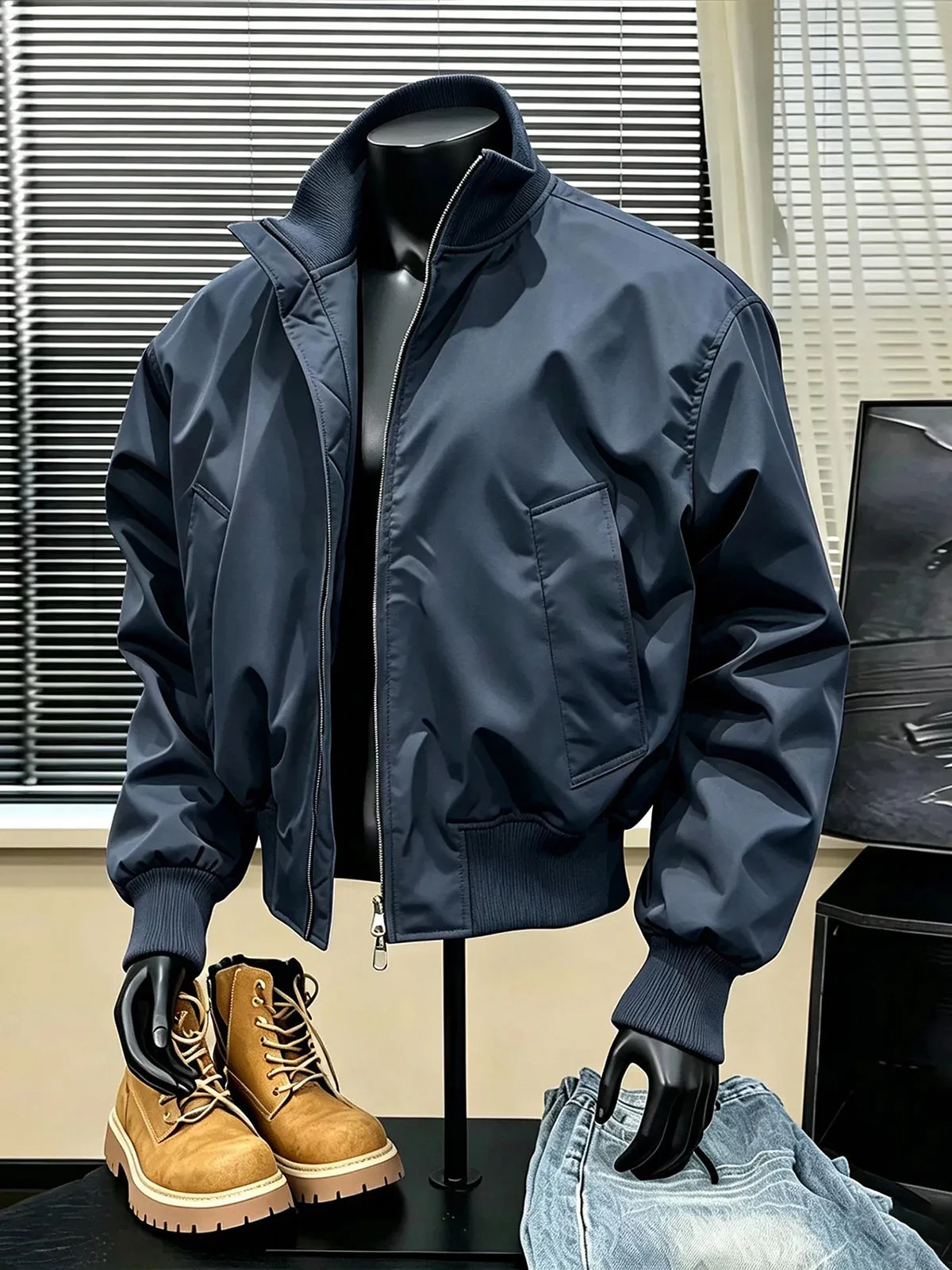 Cleanfit American Style Short Workwear Jacket Men's Autumn Stand Collar Baseball Flight Outerwear Black Three-Proof Coat