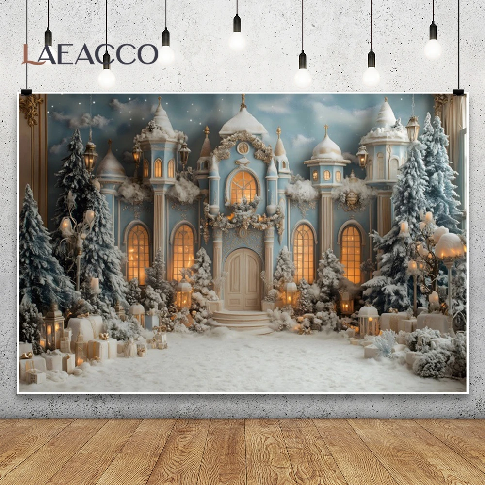 Christmas Photography Background Castle Palace Background Winter Pine Tree Xmas Party Kids Portrait Backdrop Decor Photo Studio